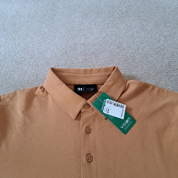 Le31 | Simons Mens Jersey Polo Size Medium Short Sleeved Shirt Camel NWT - Picture 6 of 13